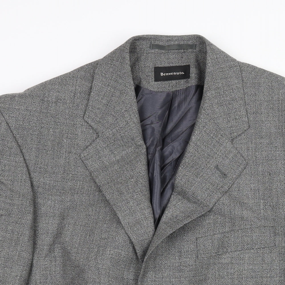 Benvenuto Mens Grey Wool Jacket Suit Jacket Size 40 Regular