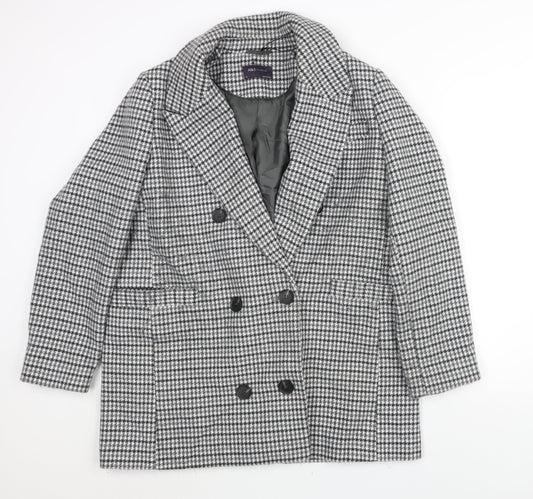 Marks and Womens Grey Check Pea Coat Coat Size 16 Button - Houndstooth Double Breasted