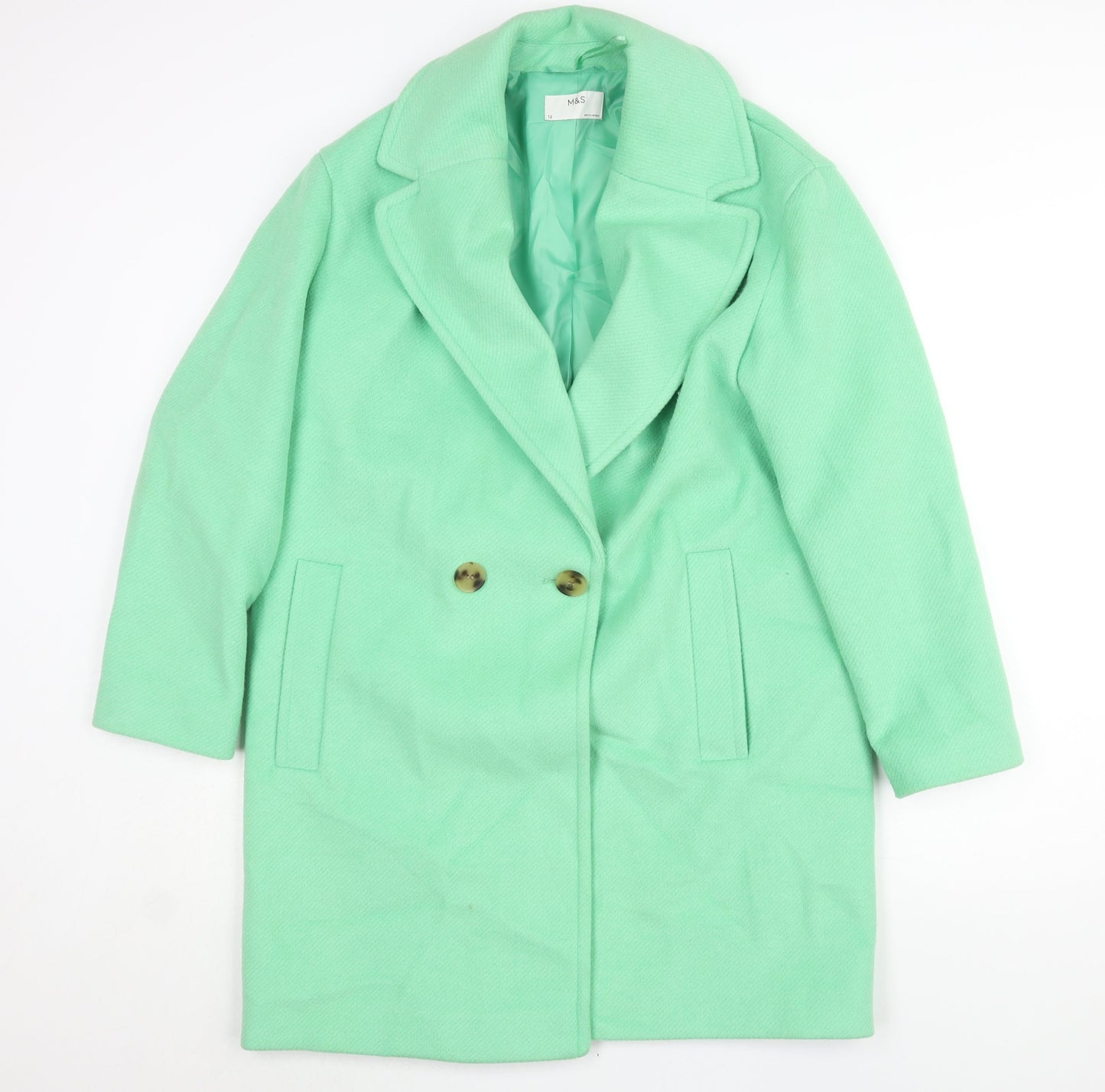 Marks and Spencer Womens Green Overcoat Coat Size 12 Button