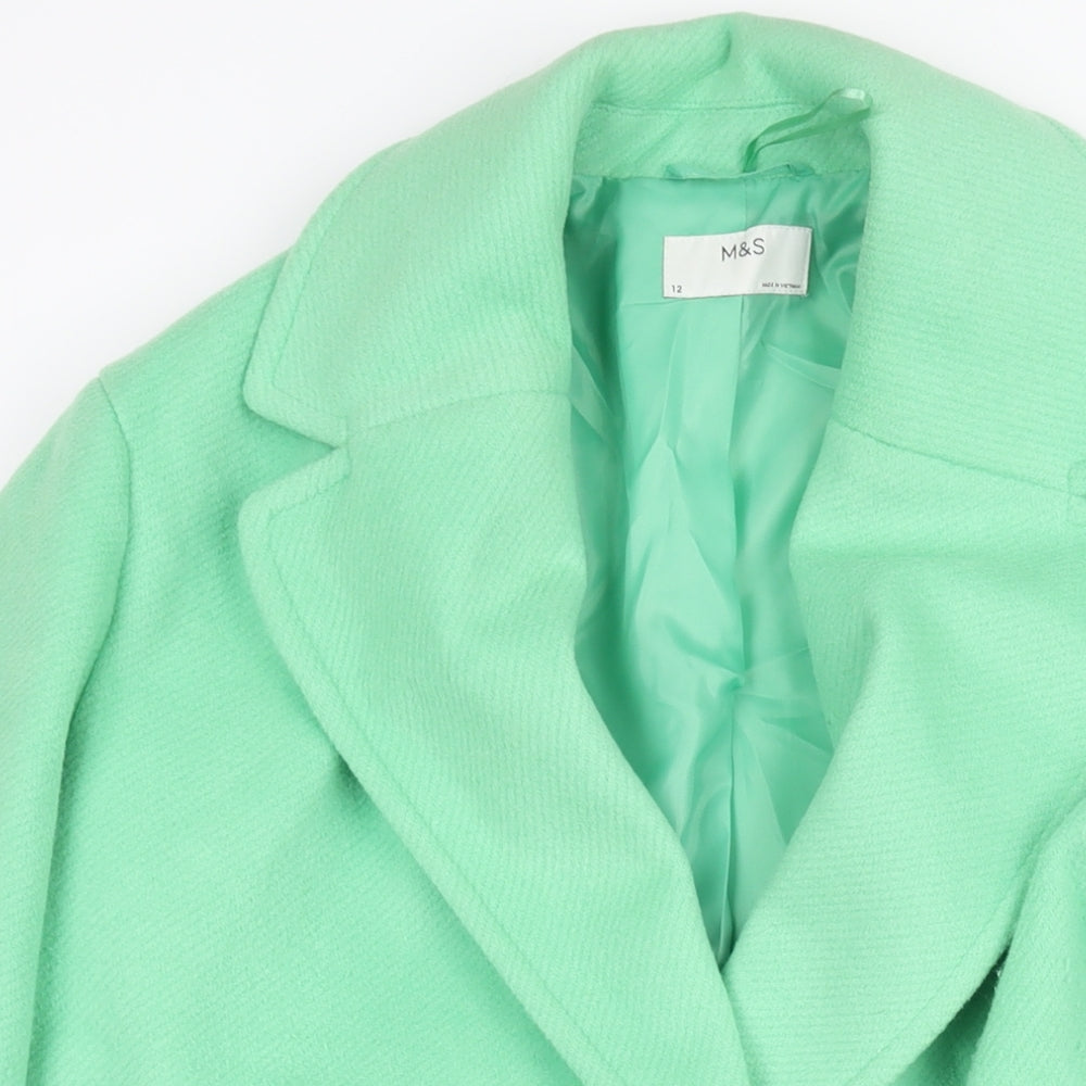 Marks and Spencer Womens Green Overcoat Coat Size 12 Button