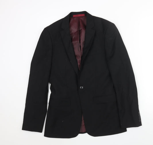 Topman Mens Black Polyester Jacket Suit Jacket Size 34 Regular