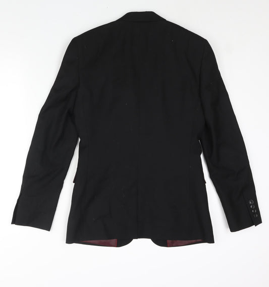 Topman Mens Black Polyester Jacket Suit Jacket Size 34 Regular
