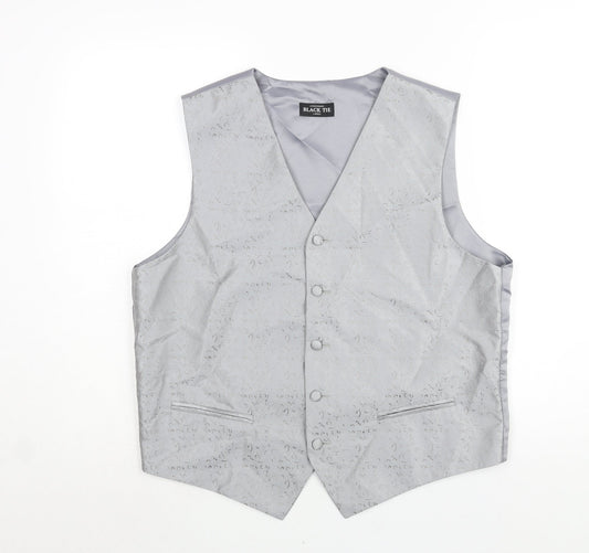 Debenhams Mens Silver Geometric Polyester Jacket Suit Waistcoat Size L Regular