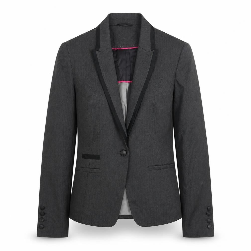 NEXT Womens Grey Herringbone Polyester Jacket Suit Jacket Size 12 - Satin Detail