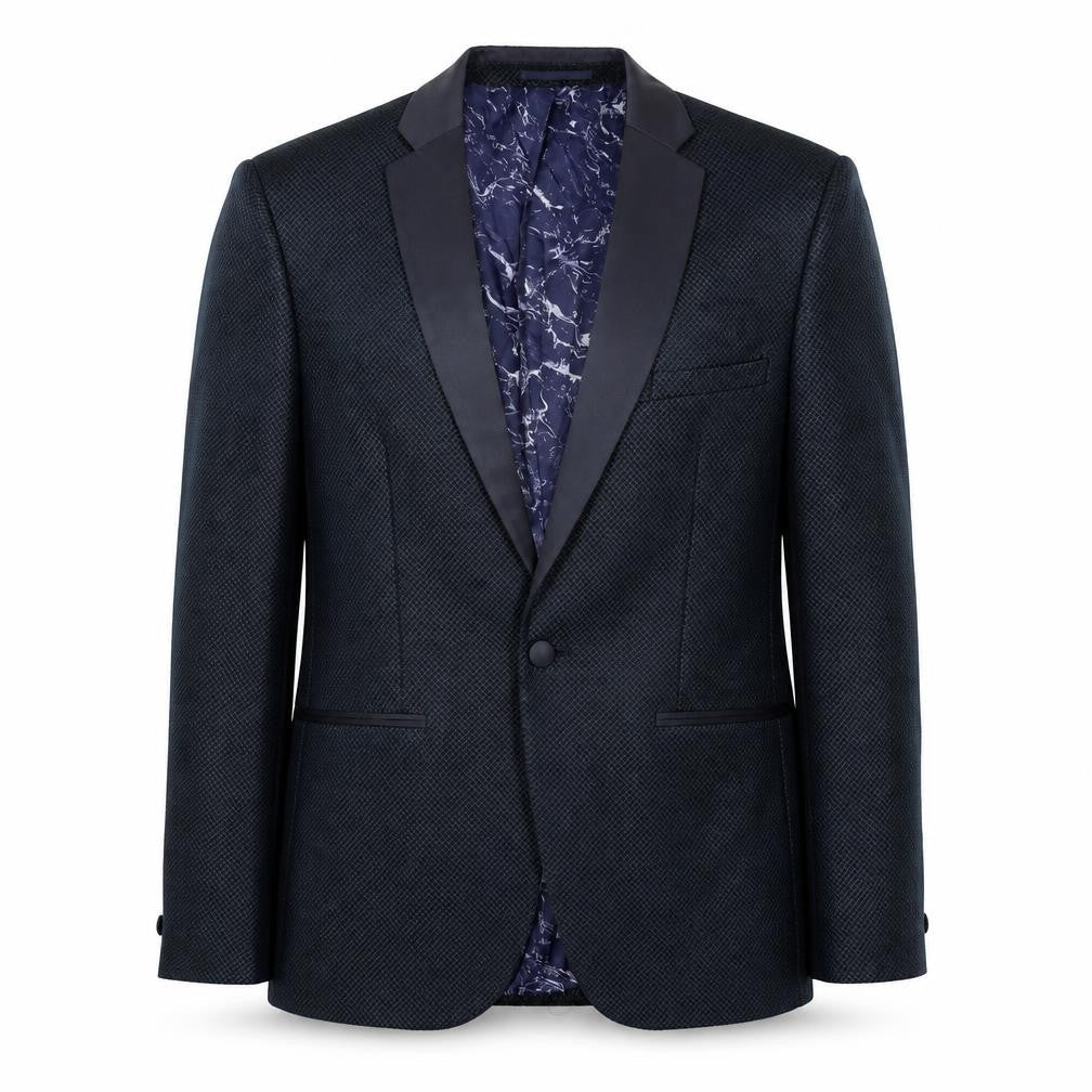Harry Brown Mens Blue Geometric Polyester Jacket Suit Jacket Size 38 Regular - Satin Lapel