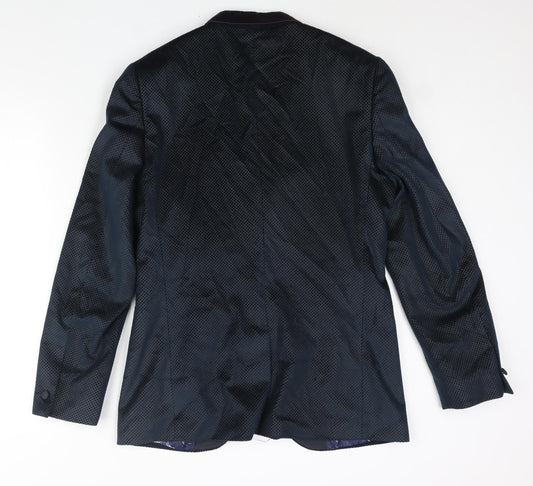 Harry Brown Mens Blue Geometric Polyester Jacket Suit Jacket Size 38 Regular - Satin Lapel
