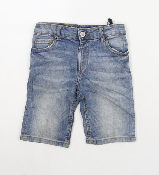 River Island Boys Blue Cotton Bermuda Shorts Size 5-6 Years L8 in Regular Snap - Waist 22 Inches