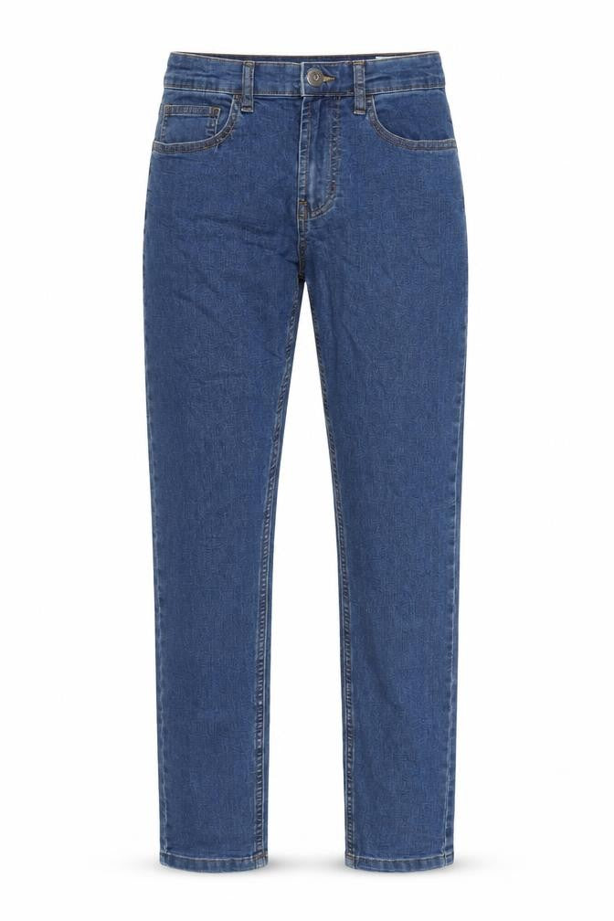 Front view of Denim & Co. women’s blue cotton blend straight jeans, size UK 30, in, 29-inch leg regular zip