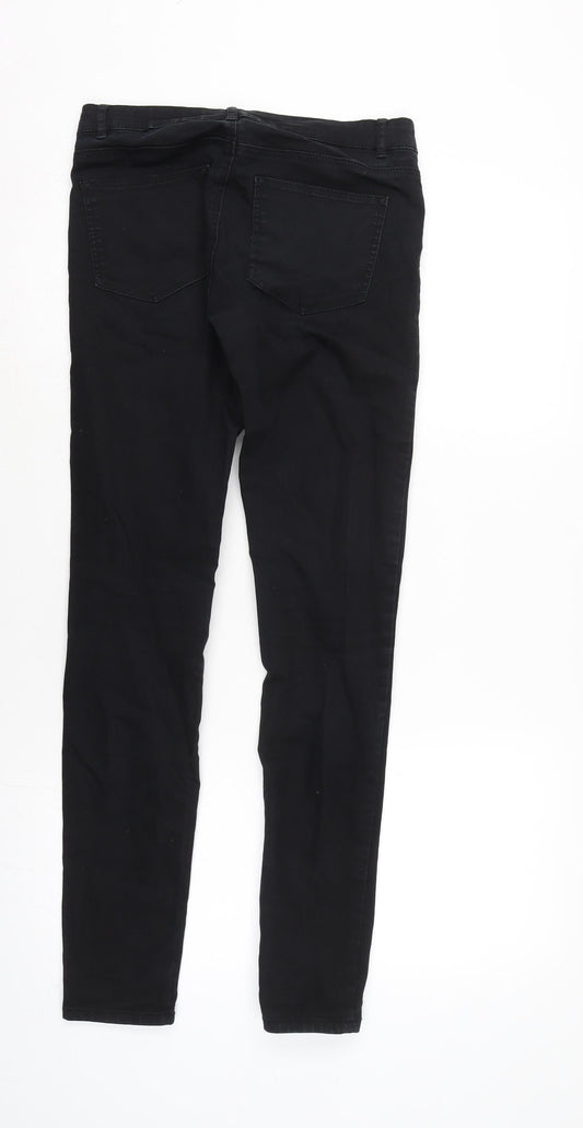H&M Womens Black Cotton Blend Tapered Jeans Size 6 L31 in Regular Zip