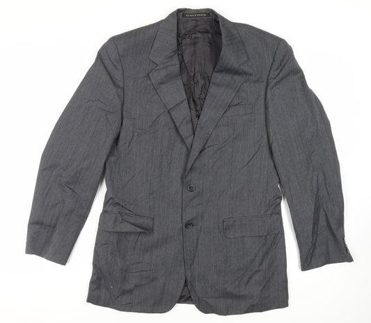 St Michael Mens Grey Herringbone Polyester Jacket Suit Jacket Size 40 Regular - Vintage