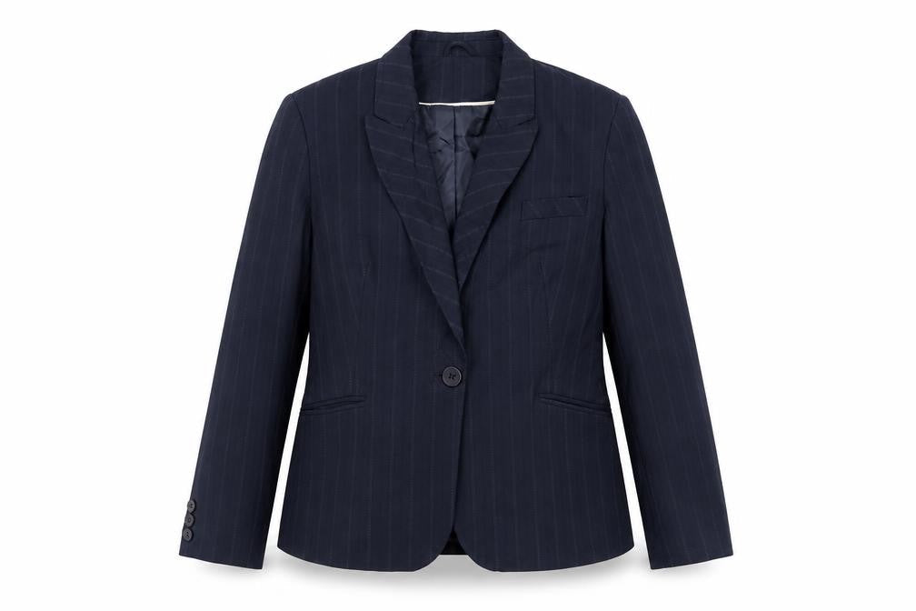 AMARANTO Womens Blue Striped Jacket Blazer Size 16 Button