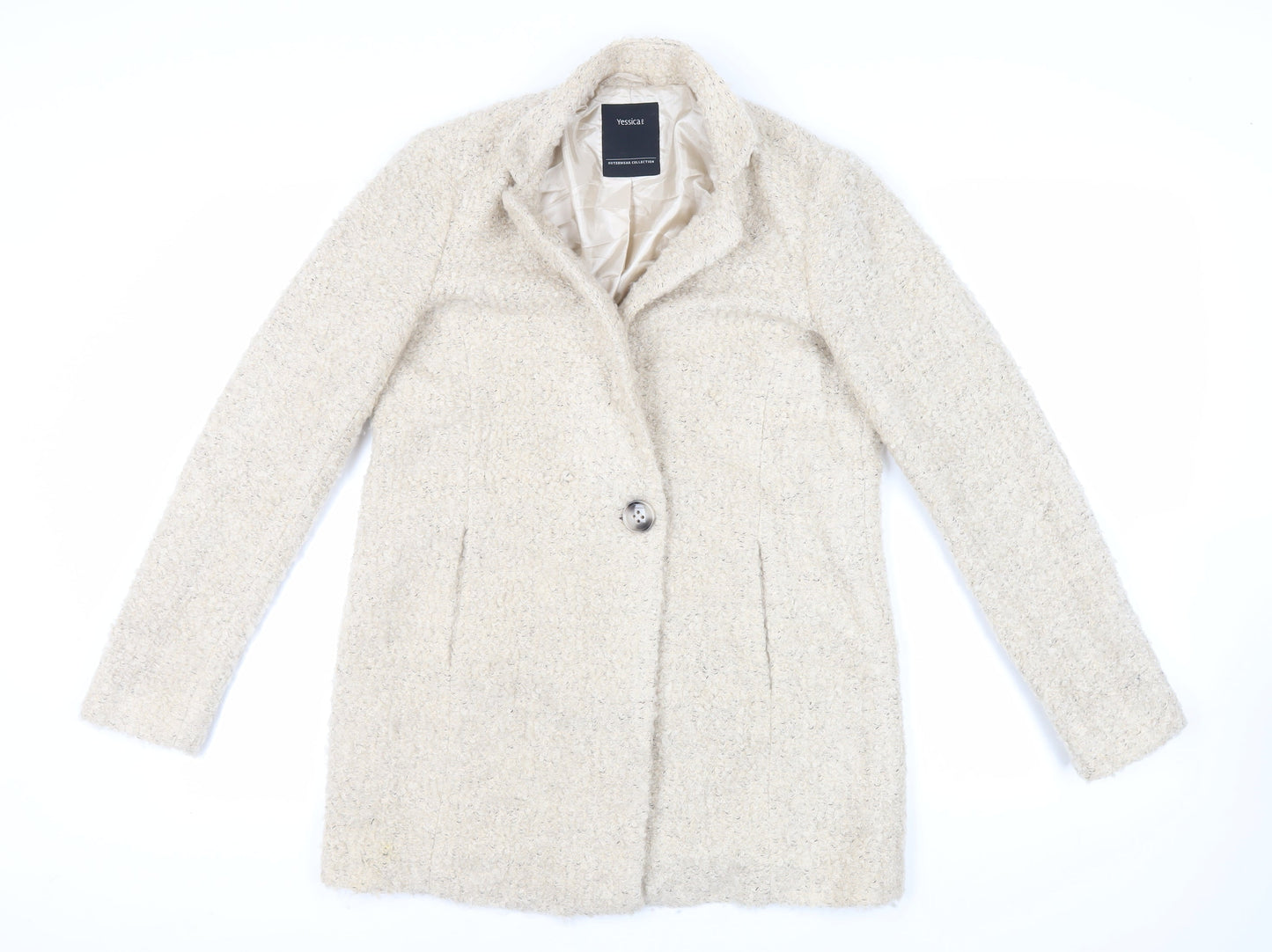 Yessica Womens Beige Overcoat Coat Size 10 Button
