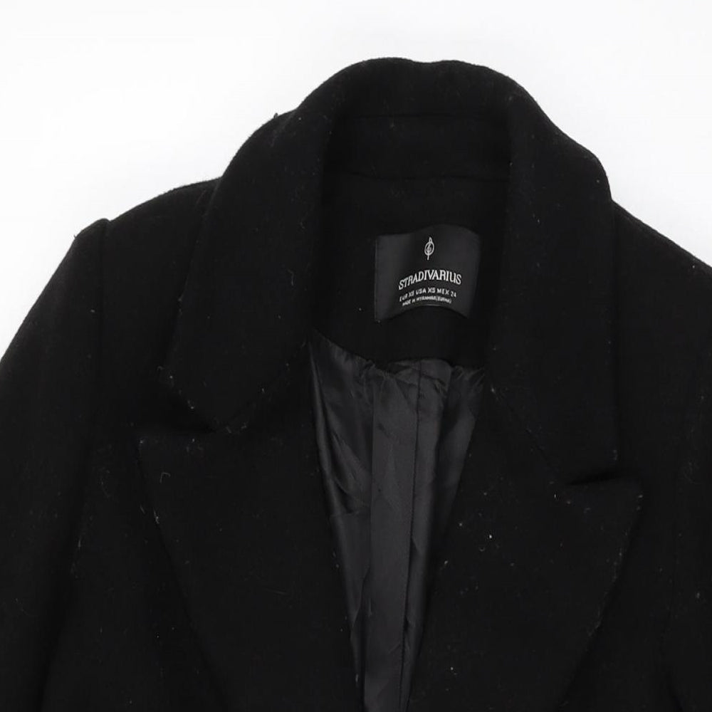 Stradivarius Womens Black Overcoat Coat Size XS Button