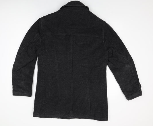 Debenhams Mens Black Overcoat Coat Size S Button