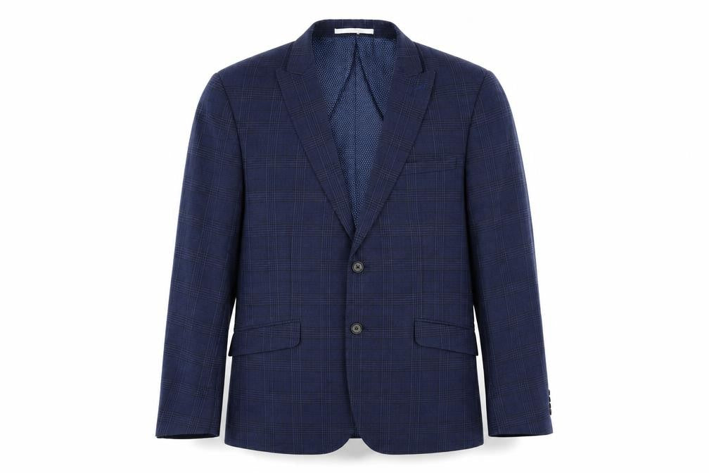Burton Mens Blue Plaid Polyester Jacket Blazer Size 42 Regular