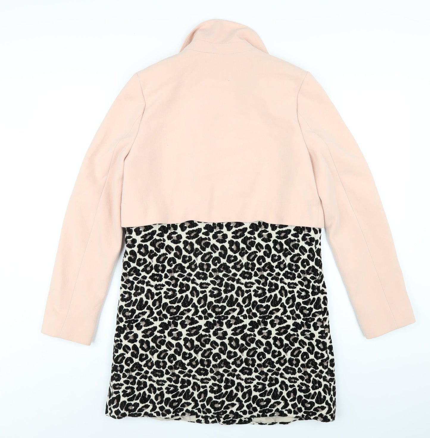 River Island Womens Pink Animal Print Overcoat Coat Size 12 Snap - Leopard Print
