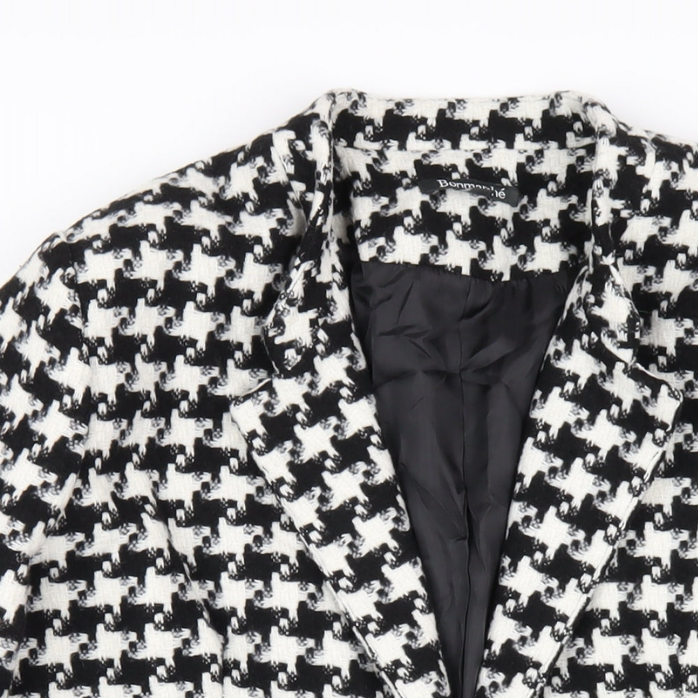 Bonmarché Womens Black Geometric Overcoat Coat Size 18 Button