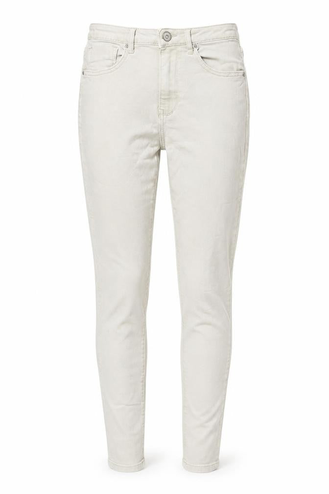 Front view of Toxik3 women’s beige cotton skinny jeans, size UK 10, 30-inch leg regular zip