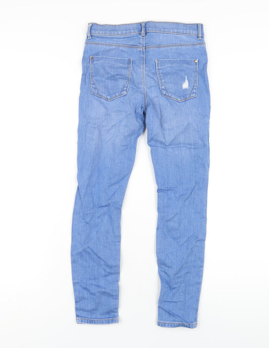 River Island Girls Blue Cotton Skinny Jeans Size 9 Years L24 in Regular Zip