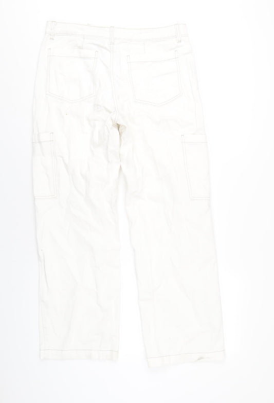 H&M Womens Ivory Cotton Straight Jeans Size 10 L30 in Regular Zip
