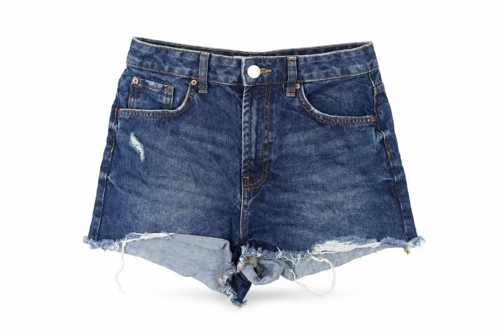 Front view of Denim & Co. women’s blue cotton cut-off shorts, size UK 10, regular zip