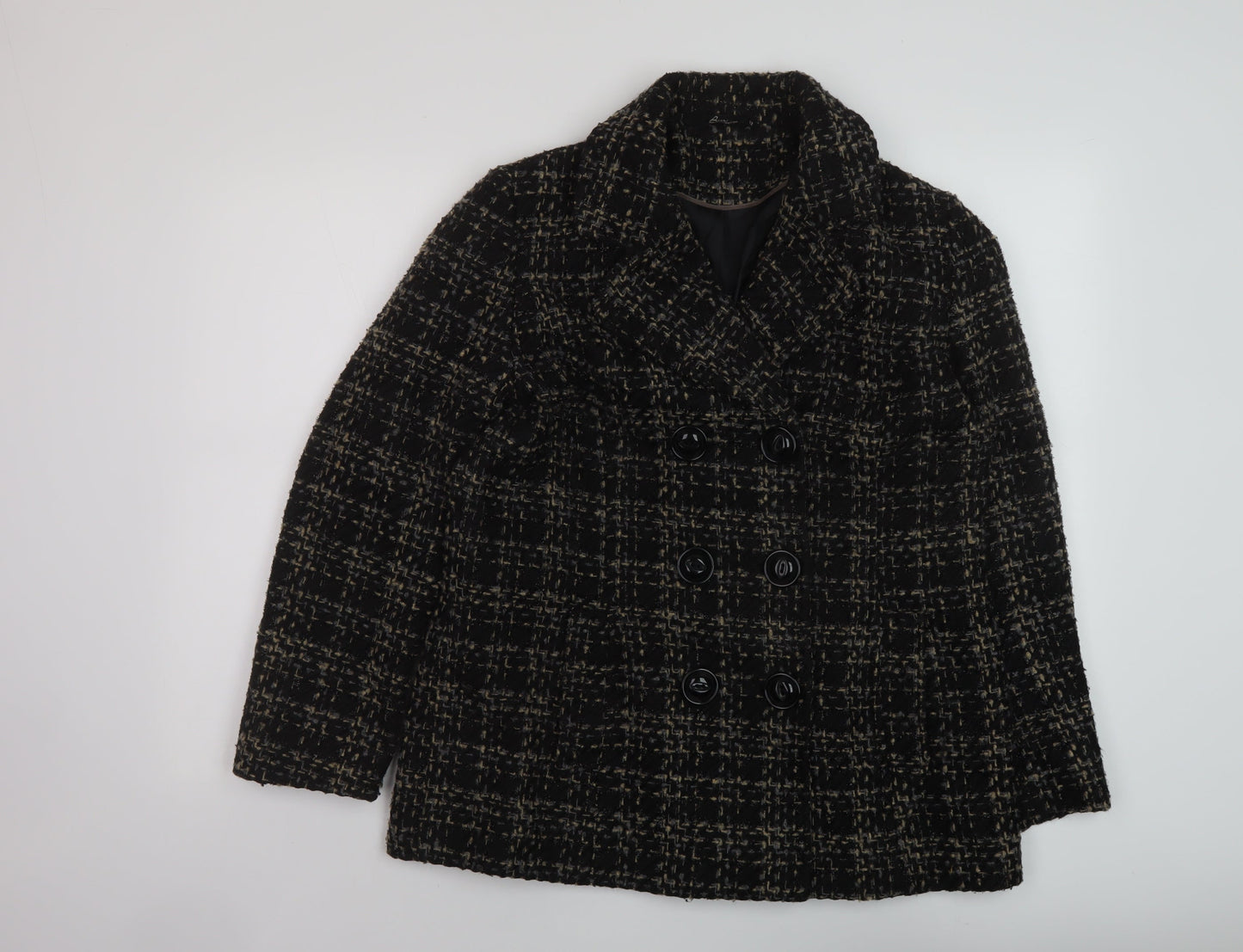 Bonmarché Womens Black Geometric Overcoat Coat Size 12 Button