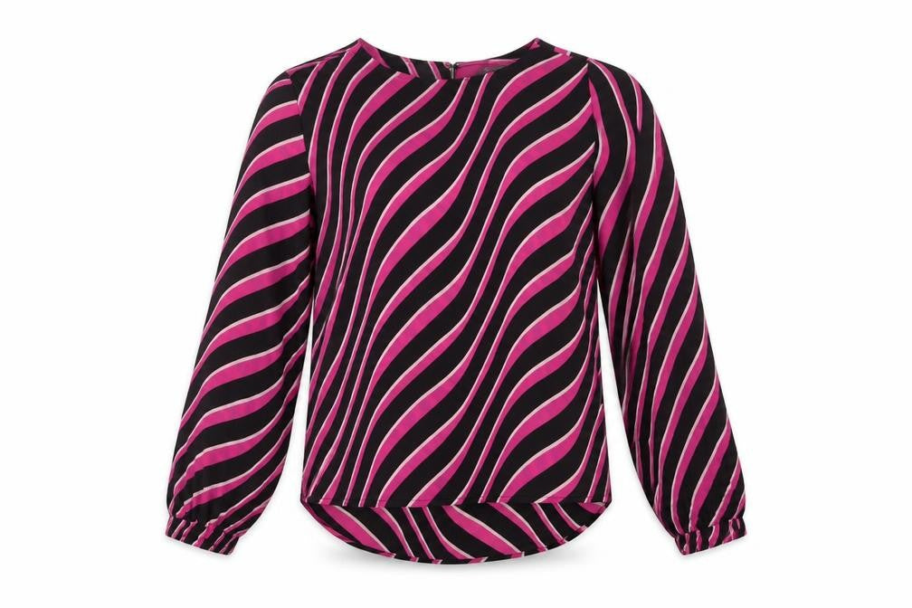 Marks and Spencer Womens Beige Striped Polyester Basic Blouse Size 6 Round Neck
