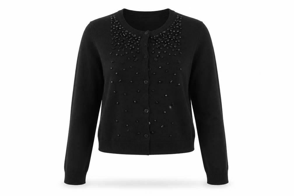 Zaa Womens Black Round Neck Polyester Cardigan Jumper Size M