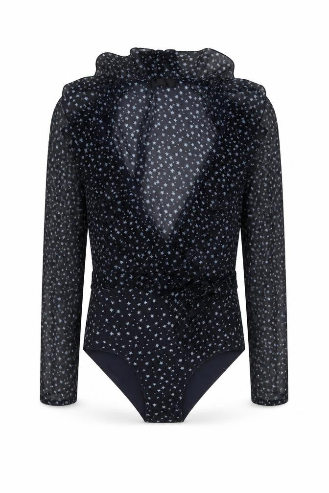 Zara Womens Blue Geometric Polyester Bodysuit One-Piece Size M Snap