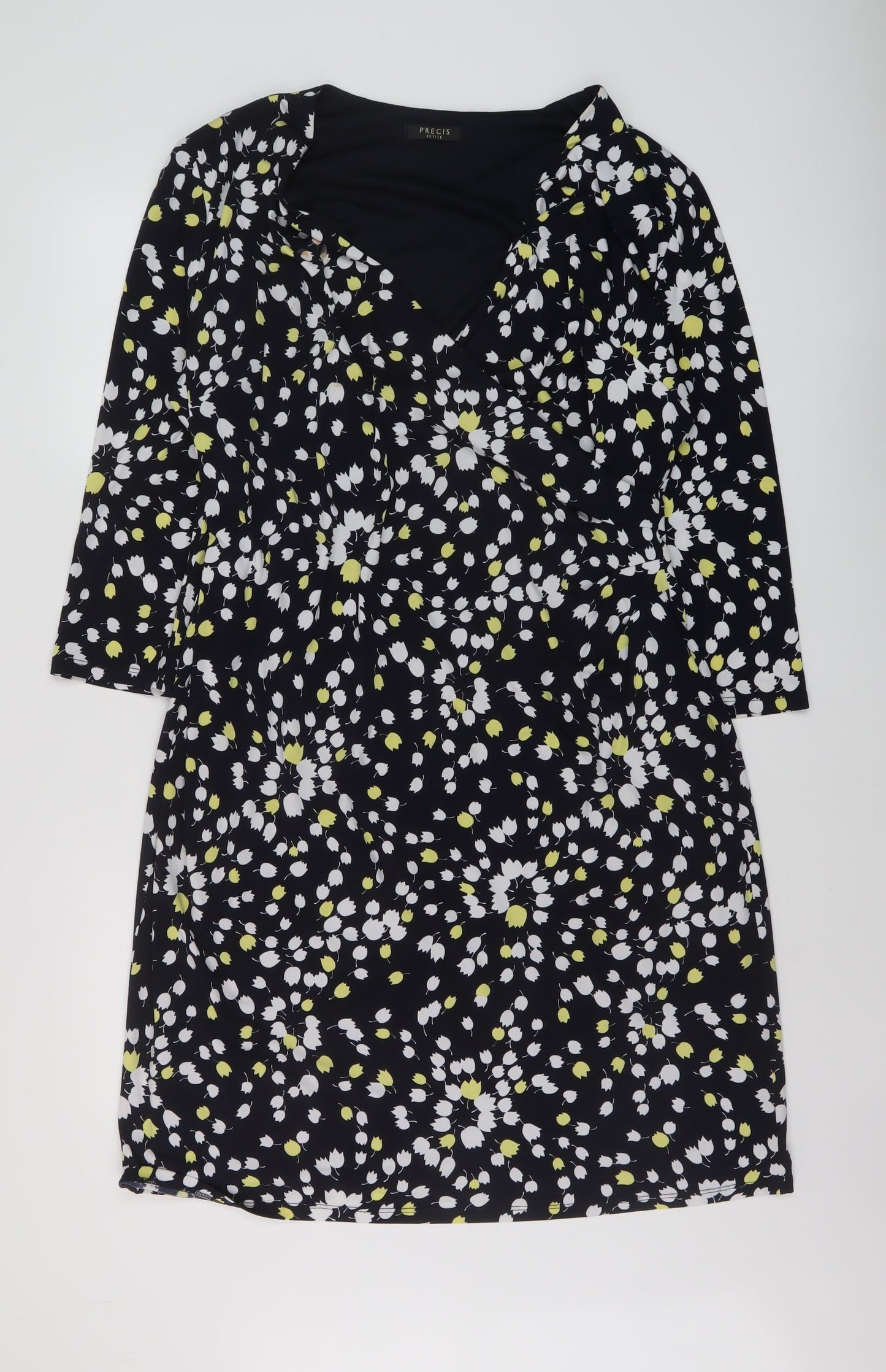 Precis Womens Black Geometric Polyester Sheath Size 18 V-Neck Pullover