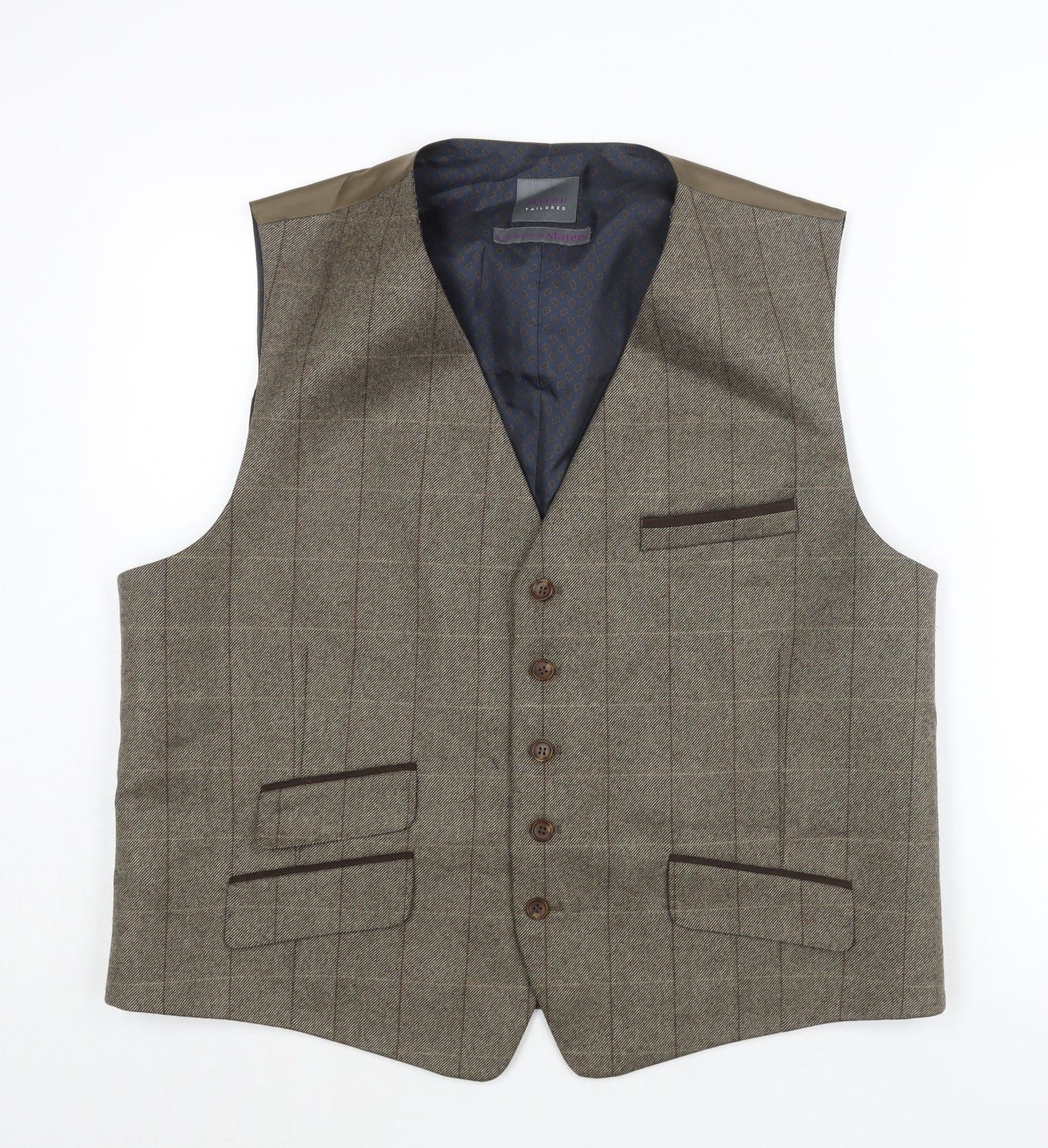 Fellini Mens Brown Check Wool Jacket Suit Waistcoat Size 46 Regular