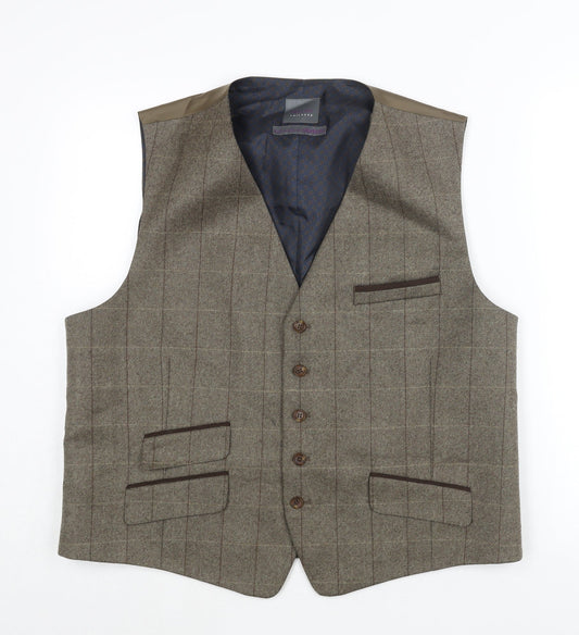 Fellini Mens Brown Check Wool Jacket Suit Waistcoat Size 46 Regular