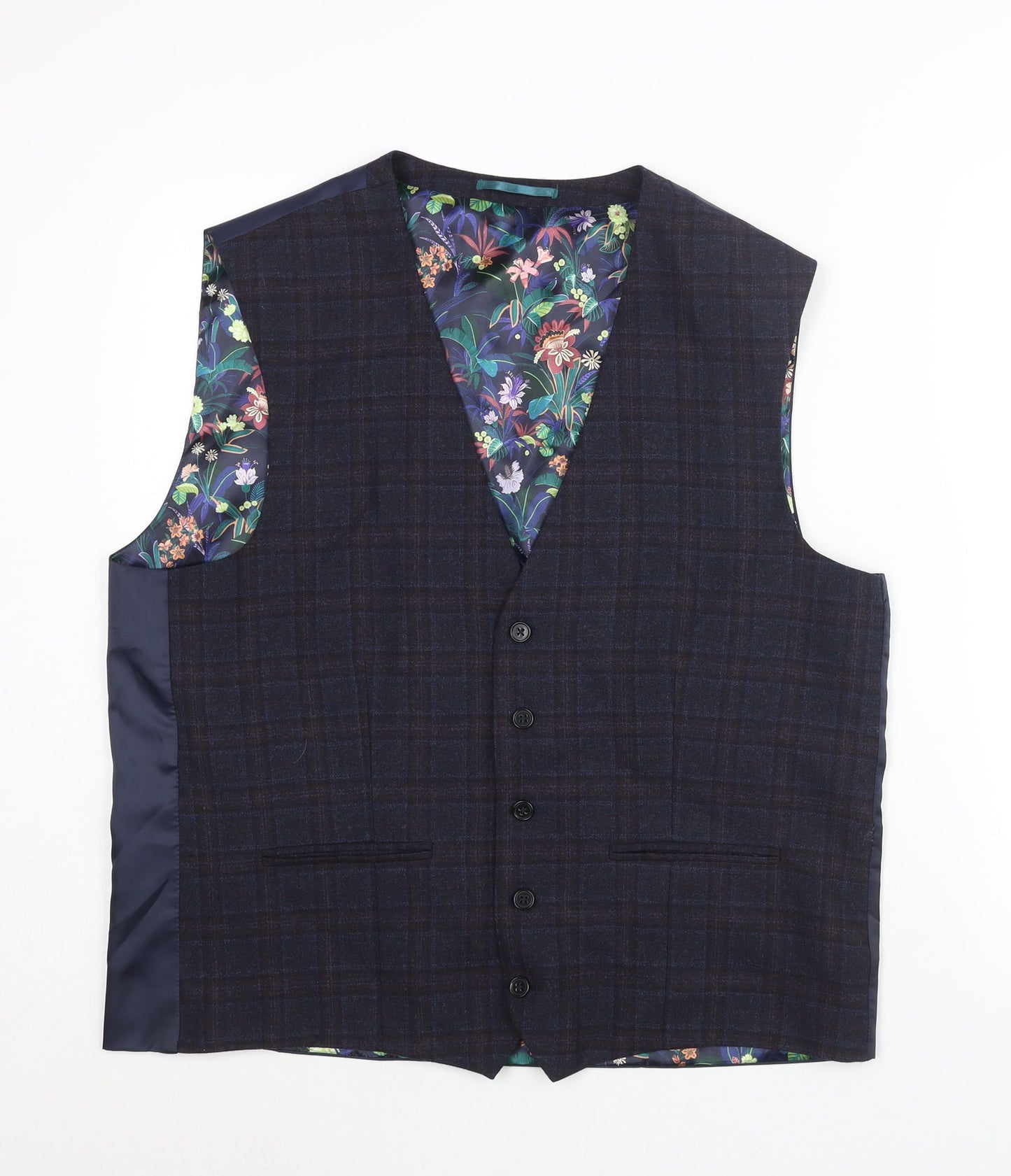 NEXT Mens Blue Check Wool Jacket Suit Waistcoat Size 46 Regular