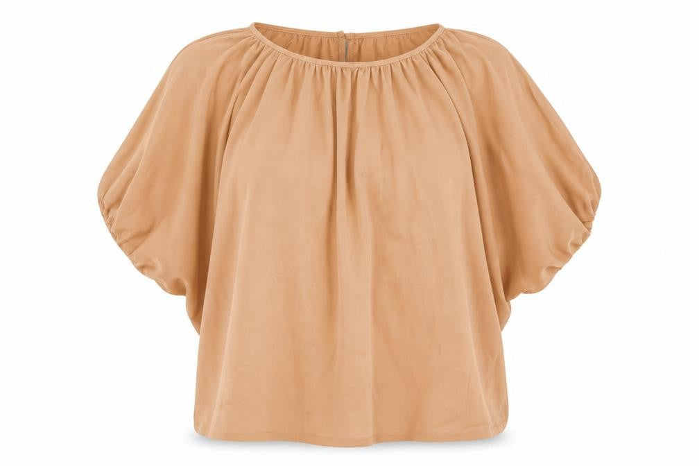 Glamorous Womens Beige Polyester Basic Blouse Size 10 Round Neck - Batwing Sleeve