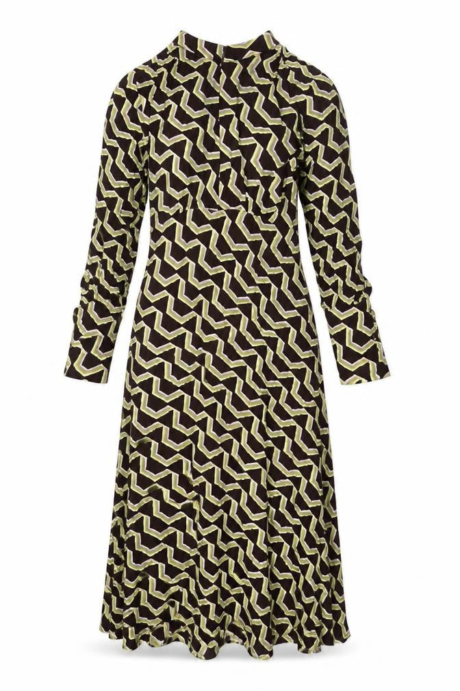 Front view of Autograph women’s multicoloured geometric viscose shift, size UK 8, mock neck zip - belted