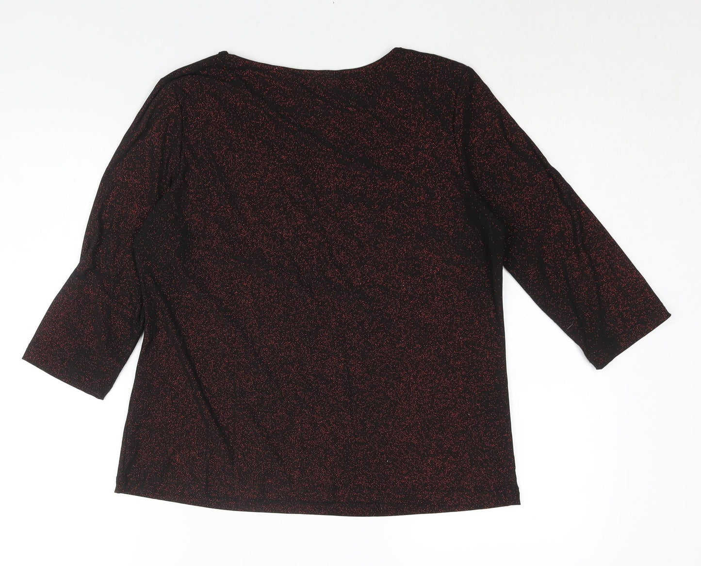 Klass Womens Black Polyester Basic Blouse Size L Round Neck - Red Glitter Cut Out
