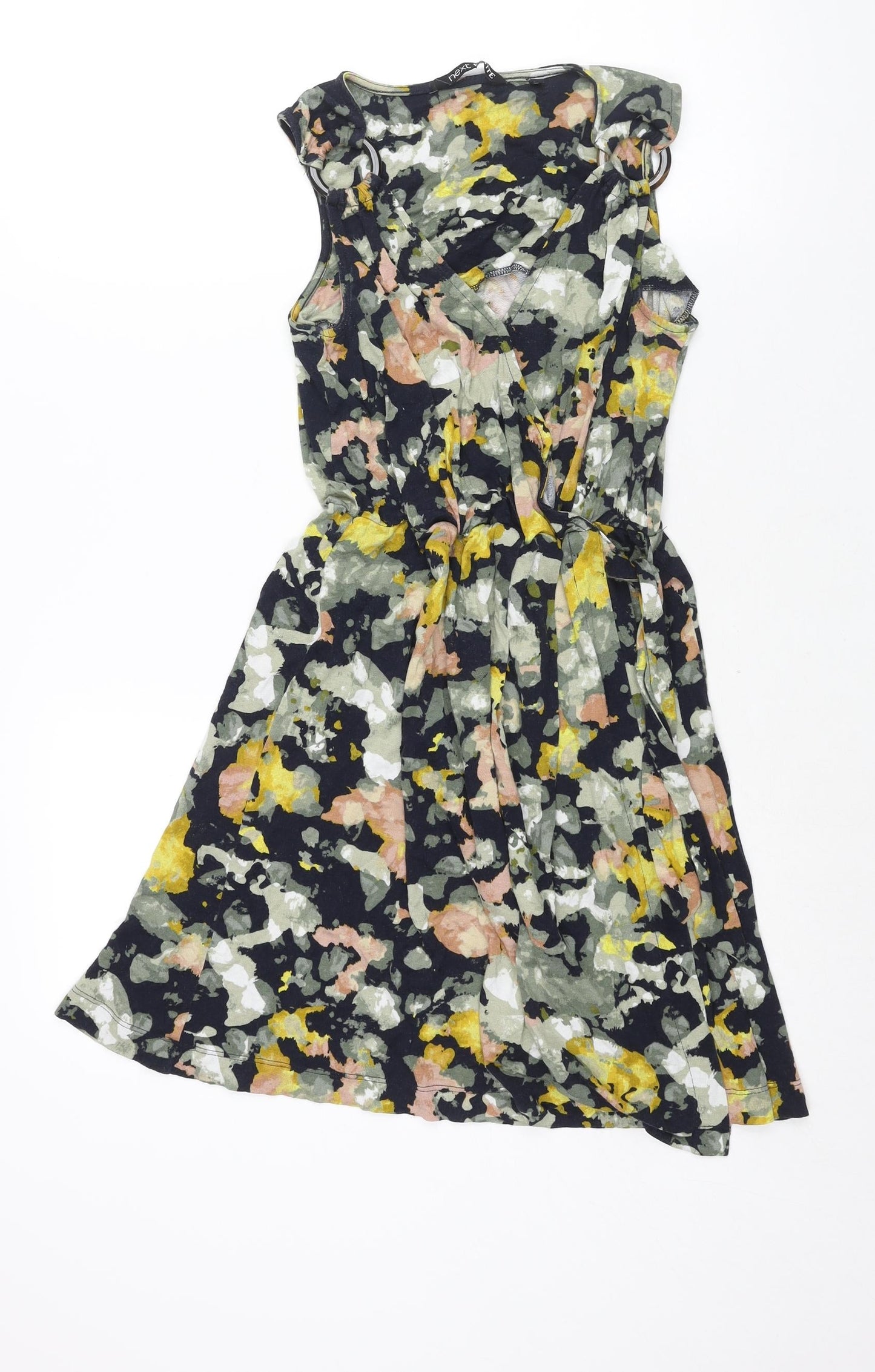 NEXT Womens Multicoloured Geometric Viscose A-Line Size 10 V-Neck Pullover - Tie Ring Detail