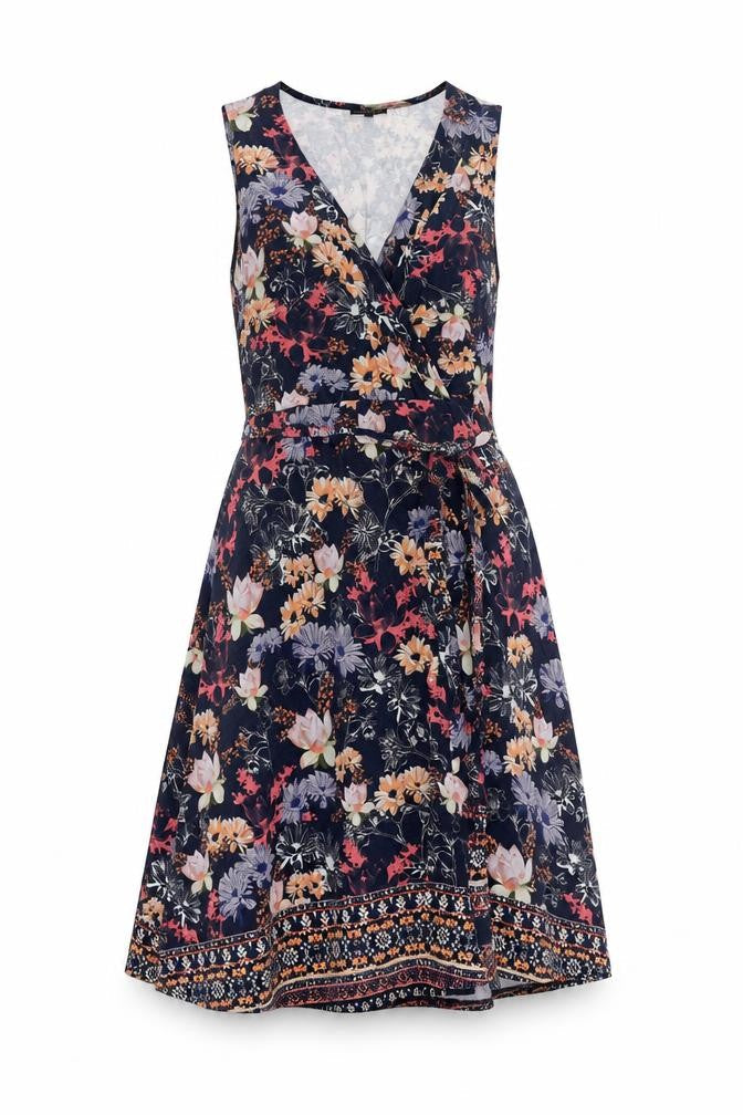 Warehouse Womens Multicoloured Floral Viscose A-Line Size 12 V-Neck Pullover - Belted