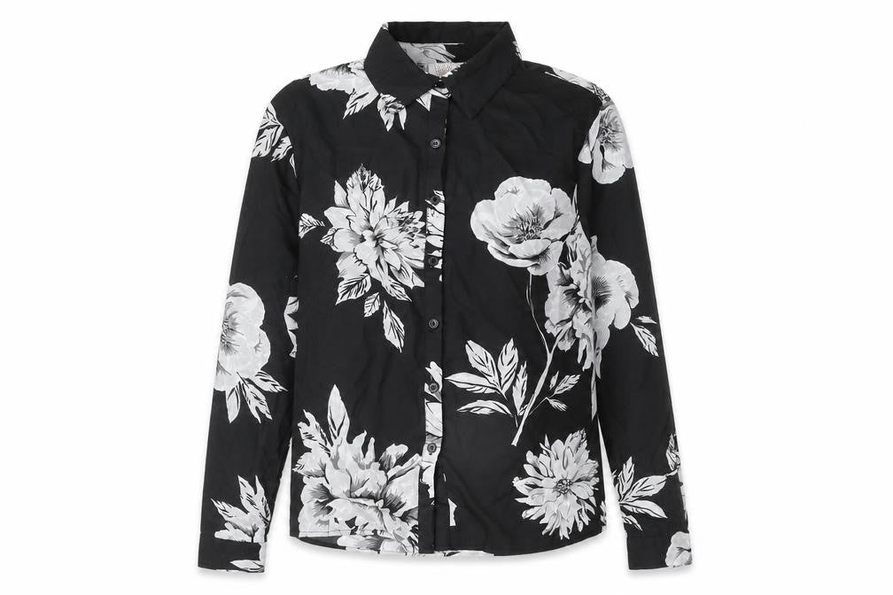 Dancing Leopard Womens Black Floral Polyester Basic Blouse Size 10 Collared