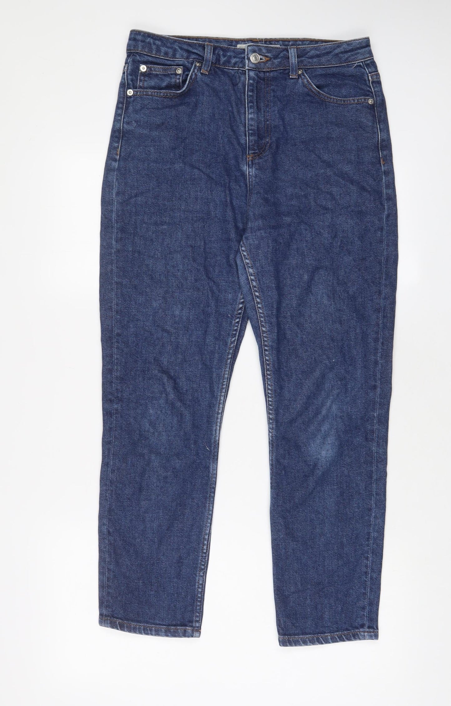 Topshop Womens Blue Cotton Straight Jeans Size 30 in L30 in Regular Zip