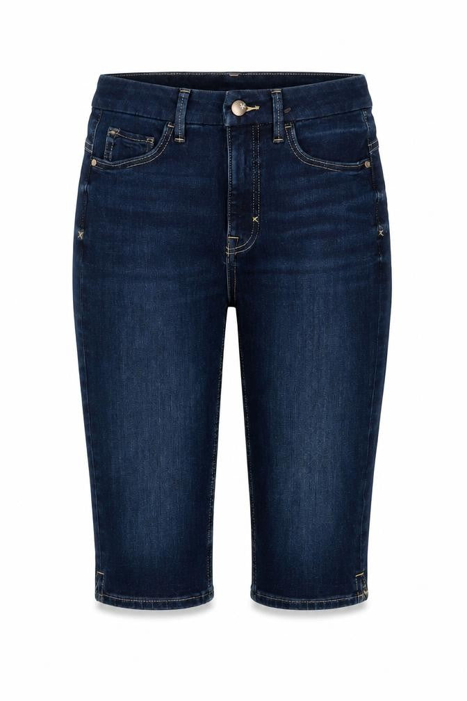 Front view of Denim & Co. women’s blue cotton bermuda shorts, size UK 6, 14-inch leg regular zip