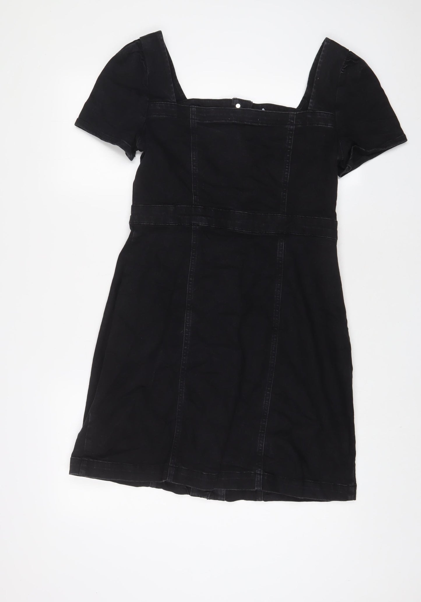 Denim & Co. Womens Black Cotton A-Line Size 14 Square Neck Button