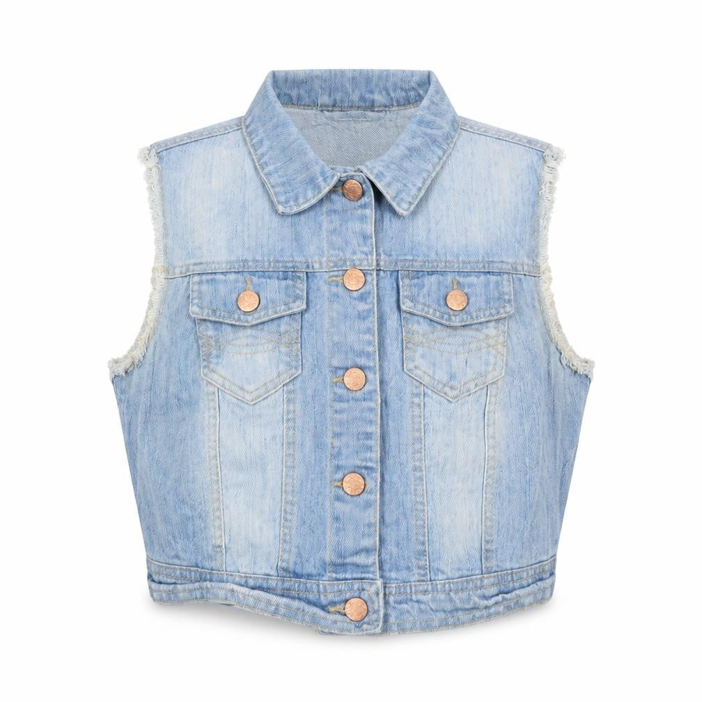 Denim & Co. Womens Blue Gilet Jacket Size 14 Button