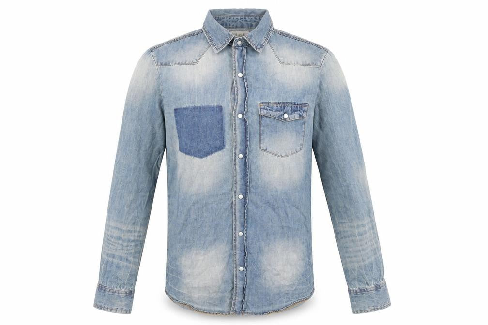 Influence Mens Blue Cotton Button-Up Size S Collared Snap