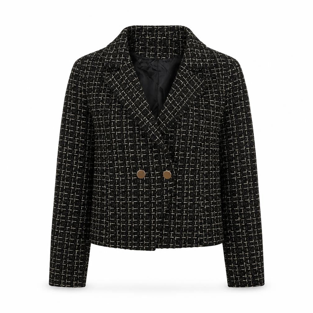 Front view of Missguided women’s black jacket, size UK 14, button - gold fleck