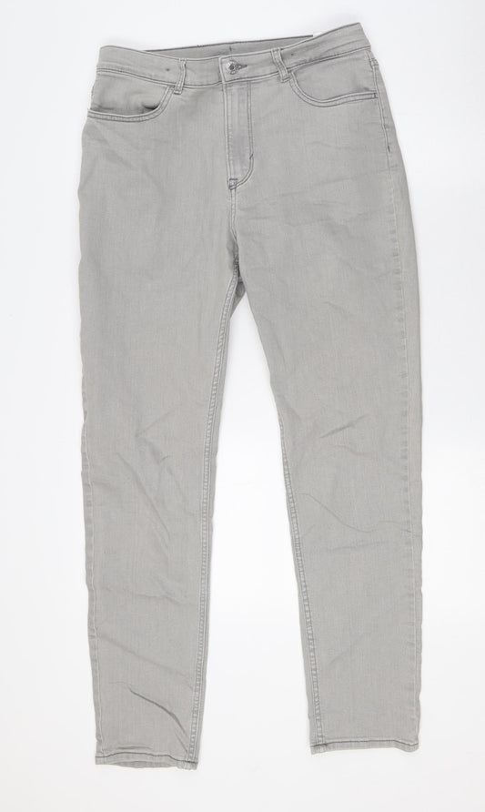 H&M Girls Grey Cotton Skinny Jeans Size 14 Years L29 in Slim Button - Adjustable Waist