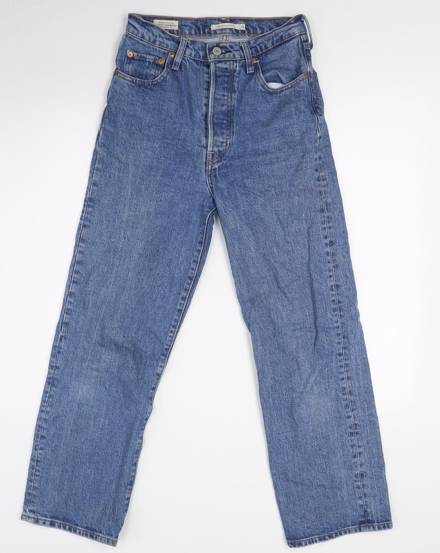 Levi's Womens Blue Cotton Straight Jeans Size 26 in L27 in Regular Button