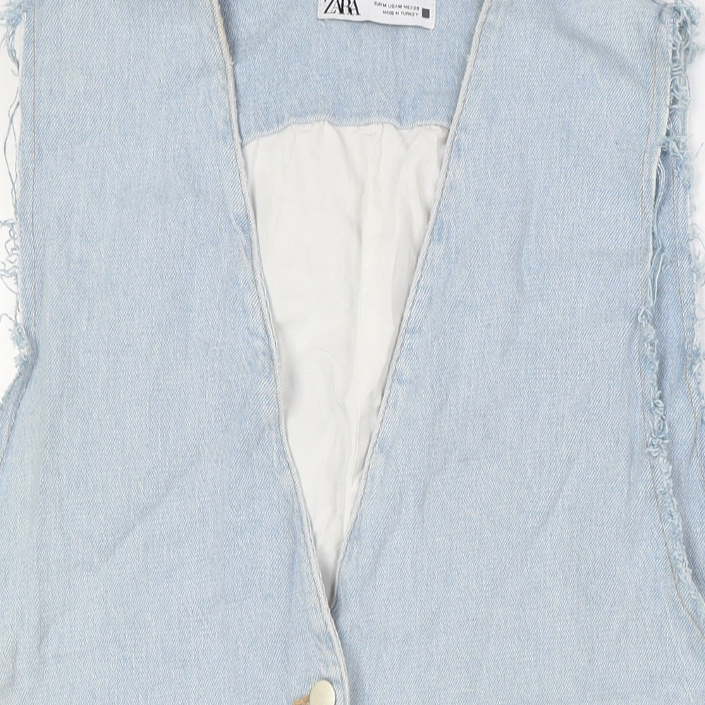 Zara Womens Blue Jacket Waistcoat Size M Button - Raw Sleeves