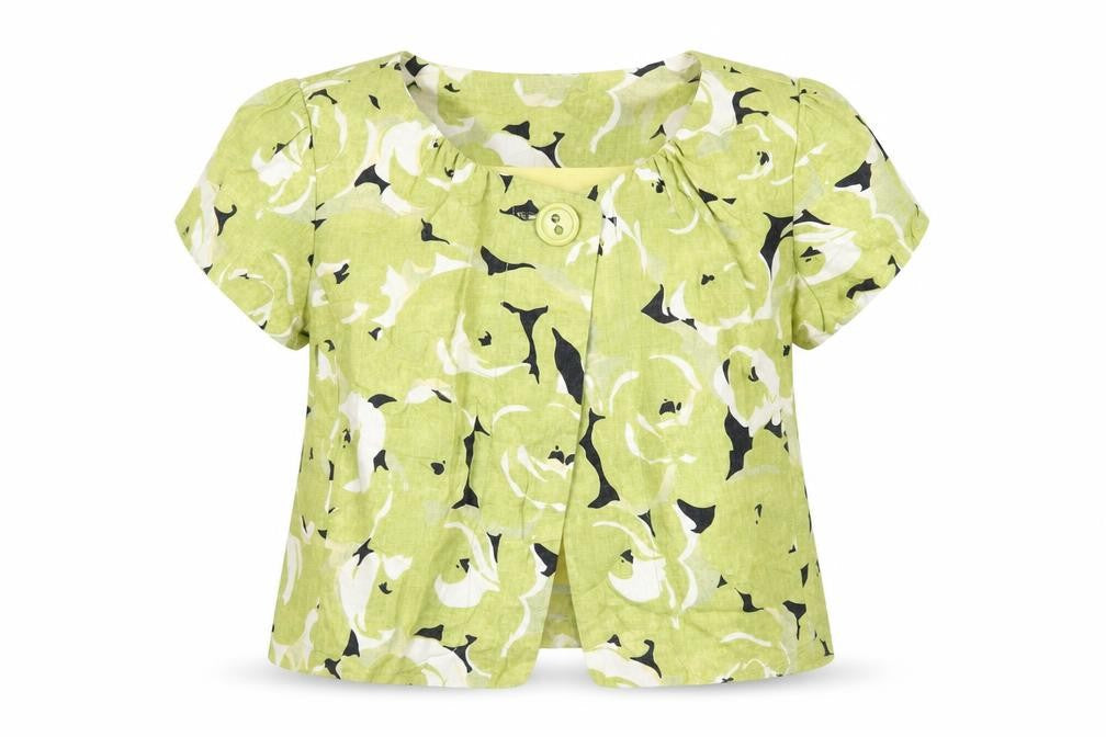 Per Se Womens Green Geometric Jacket Size 12 Button