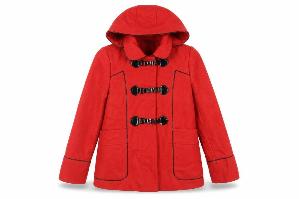Shasa Womens Red Pea Coat Coat Size M Buckle - Duffle Coat Hooded